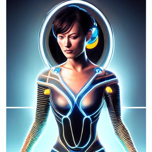 Image similar to ultra realistic illustration, olivia wilde as tron legacy quorra anime, intricate, elegant, highly detailed, digital painting, artstation, concept art, smooth, sharp focus, illustration, art by artgerm and greg rutkowski and alphonse mucha and wlop