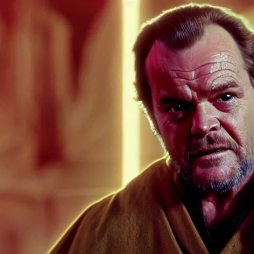 Image similar to jack nicholson as obi wan kenobi in star wars episode 3, 8k resolution, full HD, cinematic lighting, award winning, anatomically correct