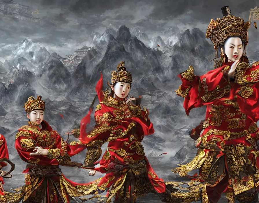 Prompt: ancient chinese military generals in old asian temple, beautiful texture, beautiful graphics, fantasy artwork, very beautiful scenery, hd, hdr, ue 5, ue 6, unreal engine 5, cinematic 4 k wallpaper, 8 k, ultra detailed, by popular digital, details, beautiful image ever created, high resolution, artstation, award winning
