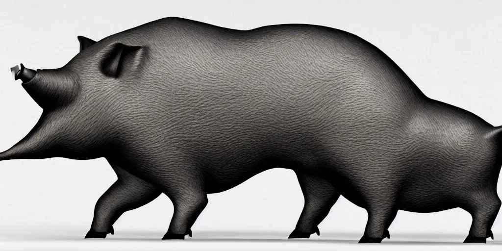 Image similar to concept art for a strong mechanized metal pig machine