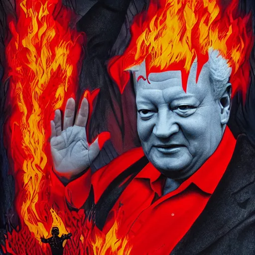 Image similar to yeltsin in hell, scary art in the style of a poster for a movie in a cinema, art in 4 k, detailed details