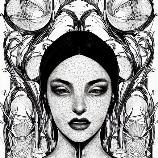 Image similar to the portrait of an unimaginably beautiful, graceful, elegant, and sophisticated young vampire woman made of bulbs of garlic, an ultrafine detailed illustration by james jean, intricate linework, bright colors, final fantasy, behance contest winner, vanitas, angular, altermodern, unreal engine 5 highly rendered, global illumination, radiant light, detailed and intricate environment