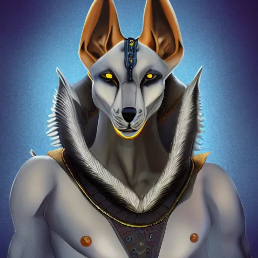 Image similar to Anubis, Jackal, very detailed, artstation, illustration, masterpiece, digital art, Furry Art