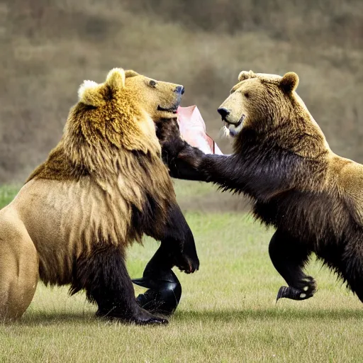 Image similar to a bear fighting a lion