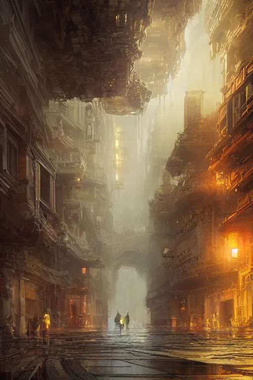 Image similar to inside the street of the city of atlantis, powerfull, intricate, elegant, volumetric lighting, digital painting, highly detailed, artstation, sharp focus, illustration, concept art, ruan jia, steve mccurry