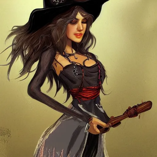 Image similar to beautiful cowboy witch, detailed, concept art