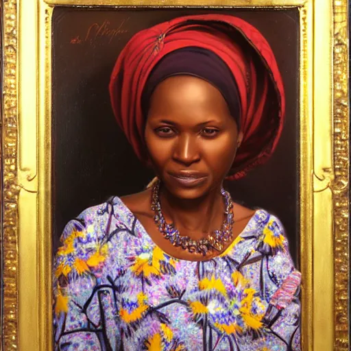 Prompt: portrait of a tanzanian woman ( 3 5 ) from tanzania, an oil painting by ross tran and thomas kincade