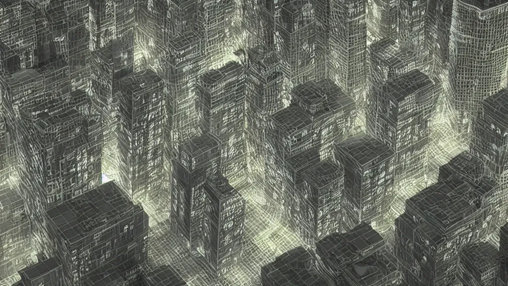 Prompt: 3 d fractal cityscape at night, ambient occlusion, octane render