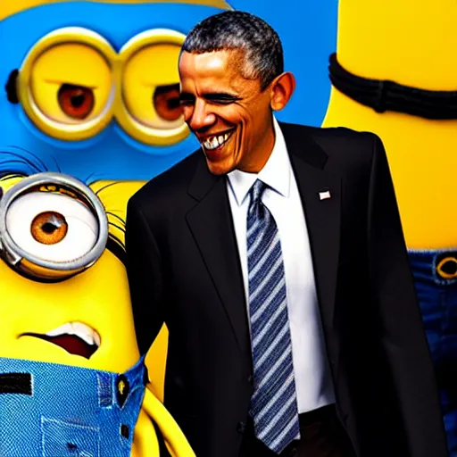 Image similar to minion shaking hands with barack obama