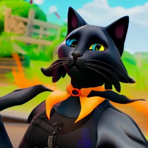 Image similar to an avatar of a black cat in the style of fortnite