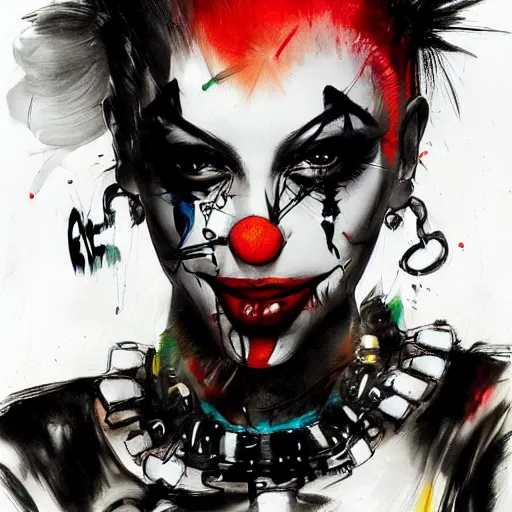 Prompt: gangsta latina clown girl charcoal style yoji shinkawa