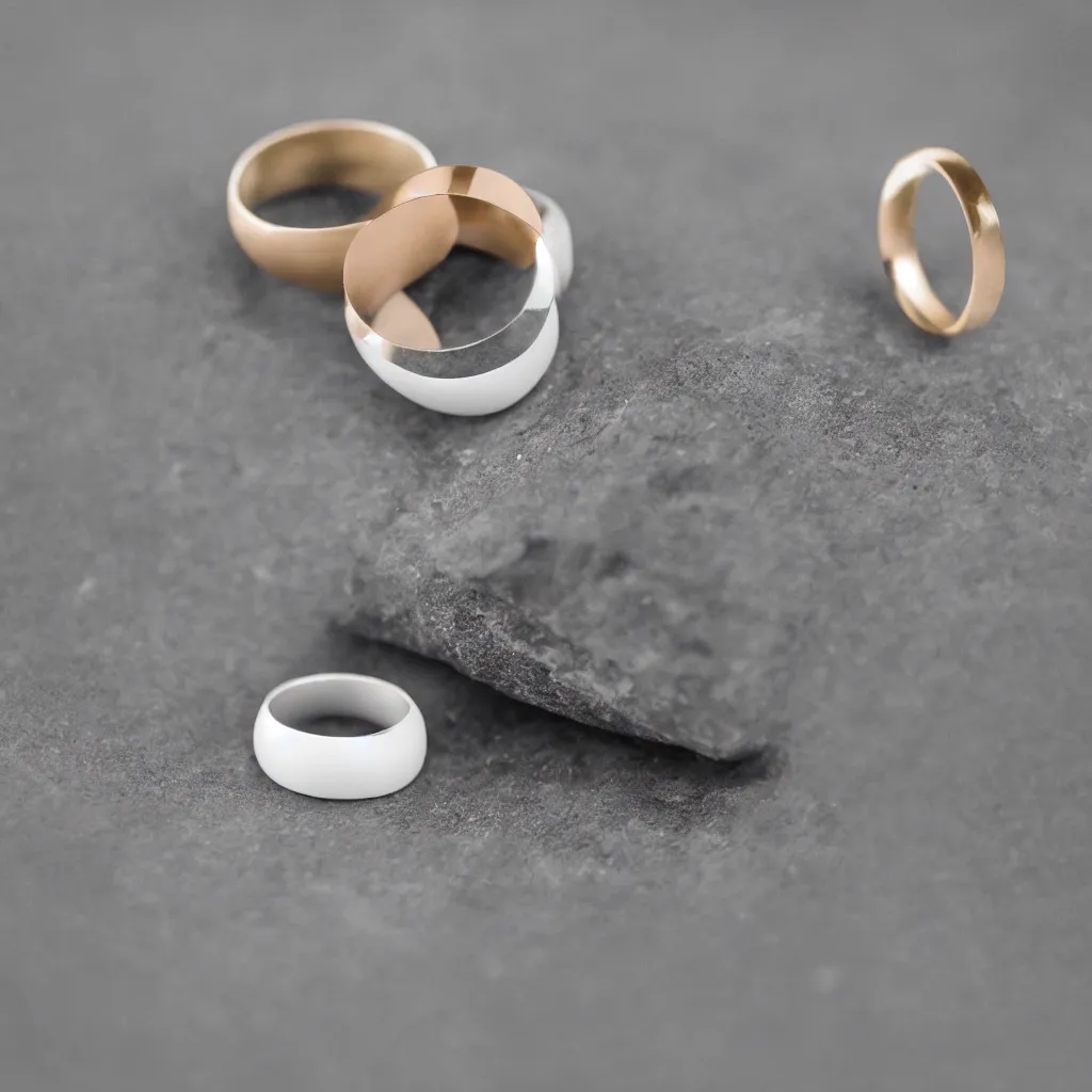 Prompt: the most beautiful wedding ring made from wood in a surrealist style, product photo, white background