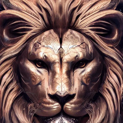 Prompt: Very very very very highly detailed epic photo of face with scary lion venetian mask, intricate, dystopian, sci-fi, extremely detailed, digital painting, artstation, concept art, smooth, sharp focus, illustration, intimidating lighting, incredible art by Artgerm and Vincent di Fate