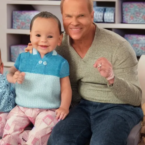 Prompt: David venable qvc host tv still selling realistic babies