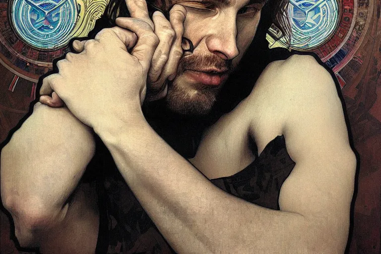 Prompt: hyper realistic portrait of thom thom thom thom singer songwriter, by lee bermejo, alphonse mucha and greg rutkowski