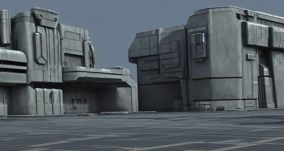 Prompt: 3 d sculpt of complex scifi digital movie camera brutalist industrial military building facade, halo, star wars, ilm, star citizen halo, mass effect, high tech industrial, artstation unreal