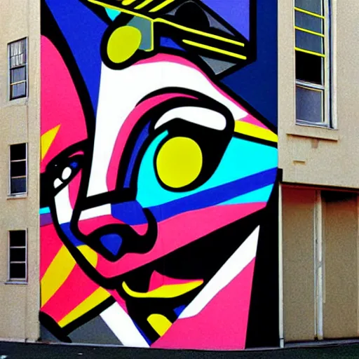 Image similar to Wall mural pink floyd album cover, urban art, pop art, artgerm, by Roy Lichtenstein