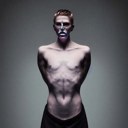 Image similar to an holographic athletic male ghost, photographed by erwin olaf