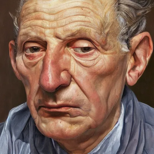 Prompt: high quality high detail painting by lucian freud, hd, exaggerated portrait of a lord, photorealistic lighting