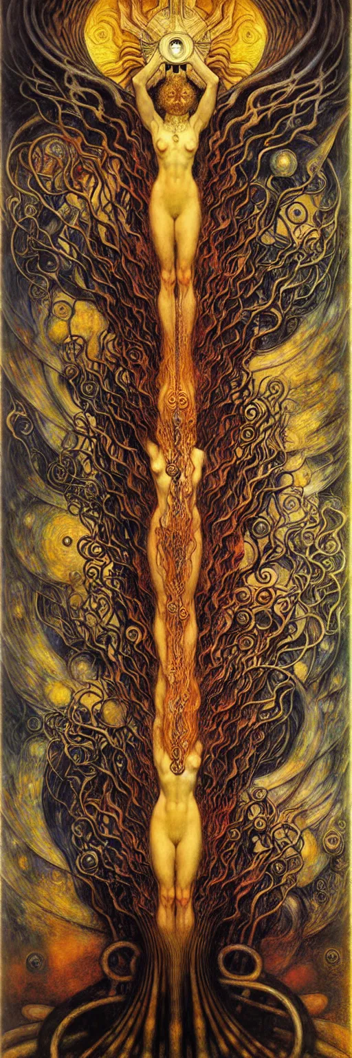 Image similar to Divine Chaos Engine by Karol Bak, Jean Delville, William Blake, Gustav Klimt, and Vincent Van Gogh, symbolist, visionary