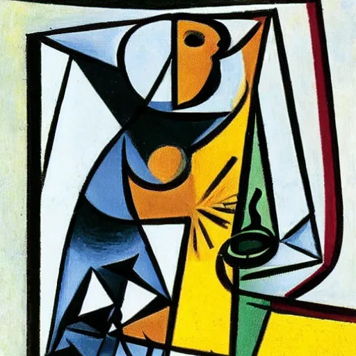 Prompt: a tiny diver diving into a huge glass filled with white wine by pablo picasso