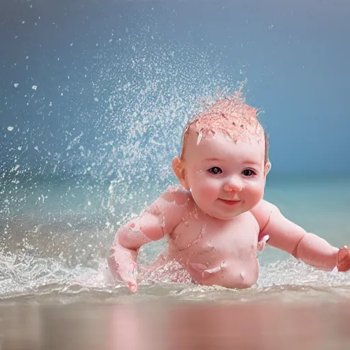 Image similar to cute baby cthulu splashing in the ocean-H 768