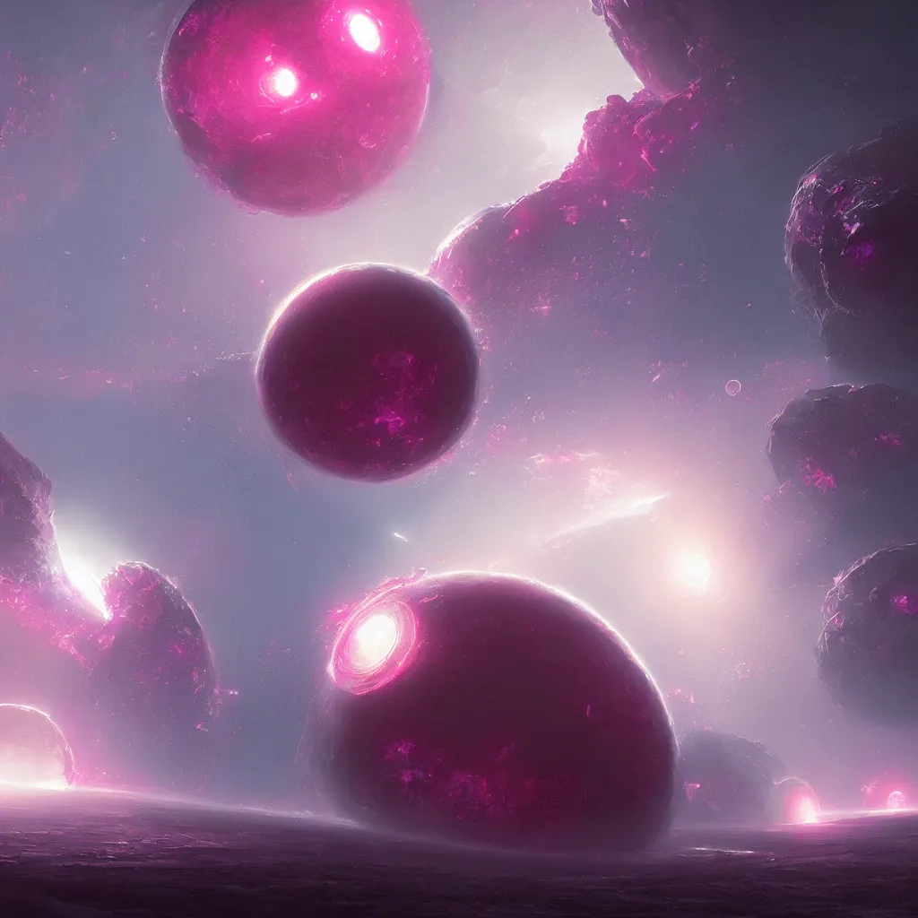 Image similar to portrait of dyson sphere program pink planet, concept art, by greg rutkowski, xray melting colors