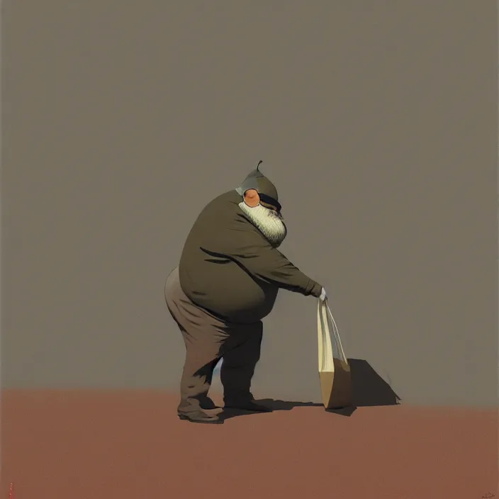 Image similar to old fat man portrait with a paper bag over the head, highly detailed, artstation, art by ian mcque, ilya kuvshinov, zdislav beksinski, wayne barlowe, edward hopper