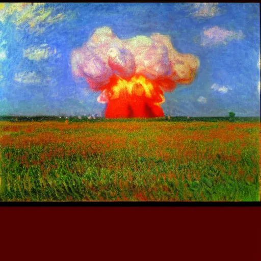 Image similar to nuclear explosion in the style of claude monet, impressionism, 4 k masterpiece