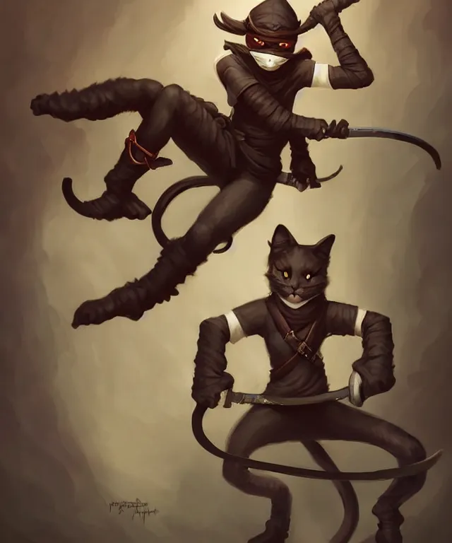 Image similar to anthropomorphic cat ninja,, ninja outfit, cute and adorable, pretty, beautiful, dnd character art portrait, matte fantasy painting, deviantart artstation, by jason felix by steve argyle by tyler jacobson by peter mohrbacher, cinematic lighting