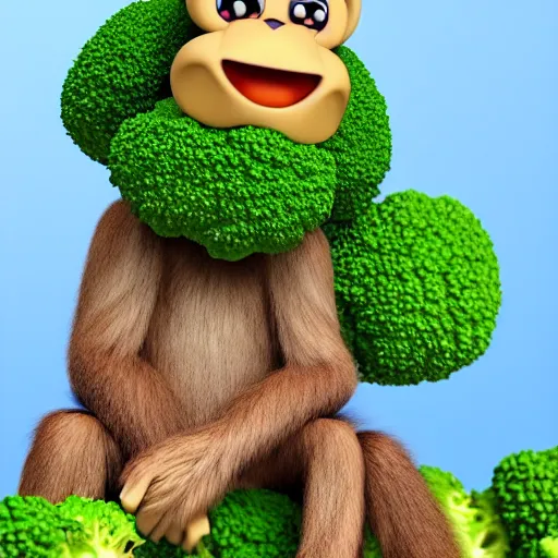 Prompt: 3d render of a monkey sitting on a giant piece of broccoli