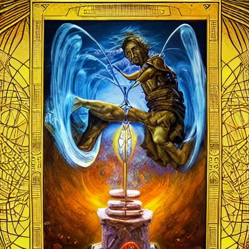 Prompt: The portal master tarot card by Tomasz Alen Kopera and Moebius and salvador dali, impressive perspective, masterpiece