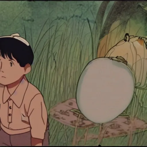 Image similar to Film still from Graveyard of the Fireflies (1988), evening, Studio Ghibli, Artstation