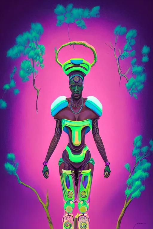 Image similar to illustration neo - futurist cinematic super expressive! yoruba goddess with exoskeleton armor, merging with tree in a forest, pink yellow flowers, highly detailed digital art masterpiece, smooth etienne sandorfi eric zener dramatic pearlescent soft teal light, ground angle uhd 8 k, sharp focus