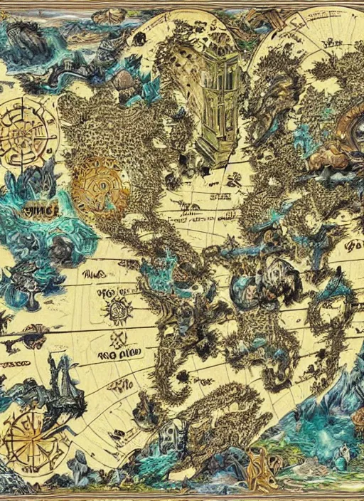 Image similar to large rpg world map _ by _ filipe _ pagliuso _ and _ justin _ gerard _ symmetric _ fantasy _ highly _ detailed _ realistic _ intricate _ port