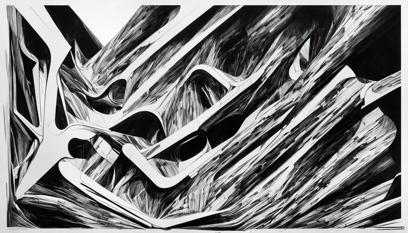 Image similar to slot canyons drawing by zaha hadid, a screenprint by robert rauschenberg, behance contest winner, deconstructivism, da vinci, constructivism, greeble