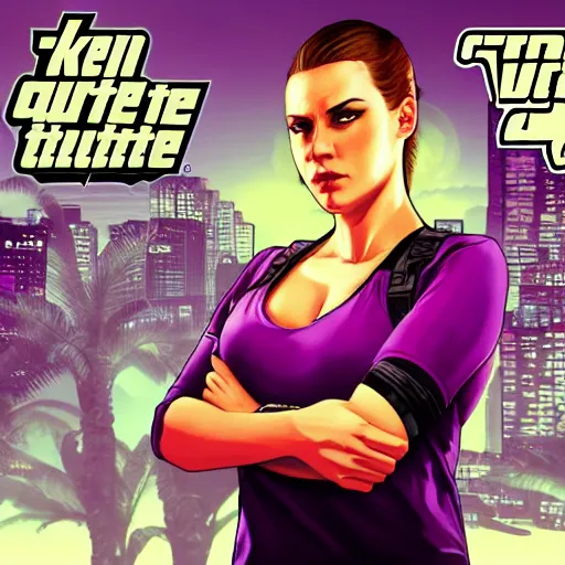 Prompt: Kyrsten Ritter as a GTA Five Loading Screen Art Cover, No text