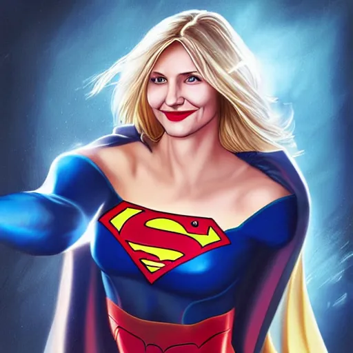 Prompt: cameron diaz as supergirl by artgerm