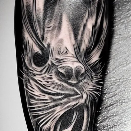 Image similar to whiskerfish tattoo, tatto, black and white, detailed, hyper detailed, intricate, 8 k