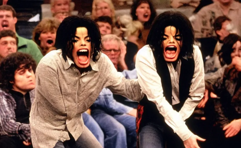 Prompt: Michael Jackson screaming at the Jerry Springer show