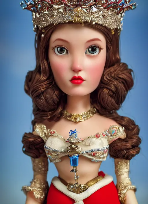 Image similar to closeup face profile portrait of tin toy catherine of alexandria as a fairytale princess wearing a crown eating cakes, bikini, depth of field, zeiss lens, detailed, symmetrical, centered, fashion photoshoot, by nicoletta ceccoli, mark ryden, lostfish, breathtaking, 8 k resolution, extremely detailed, beautiful, establishing shot, artistic, hyperrealistic, octane render