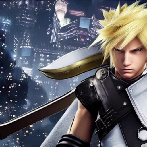 Image similar to donald trump starring as Cloud in Final Fantasy 7 remake,