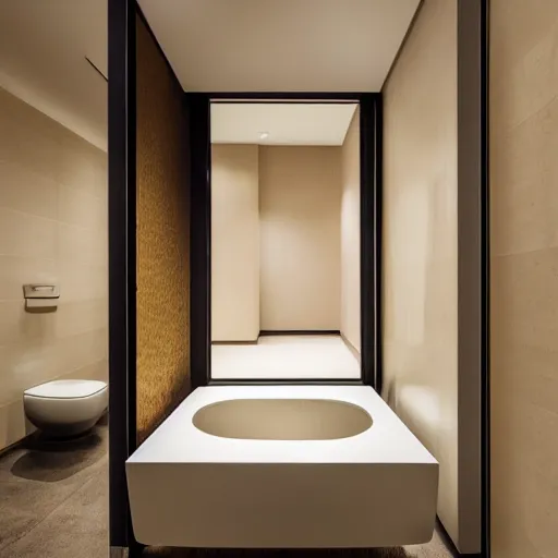 Prompt: a toilet in the middle of a hotel lobby, hyperreal, architectural digest