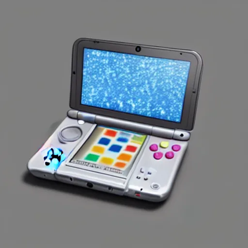 Image similar to an image of a nintendo 3 ds game system, a 3 d render by miyamoto, featured on polycount, precisionism, 3 d, rendered in maya, 2 d game art