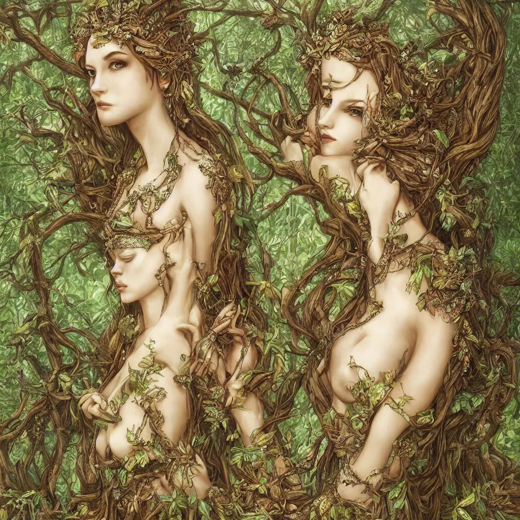 Image similar to an elegant goddess of forests, fantasy art, highly detailed