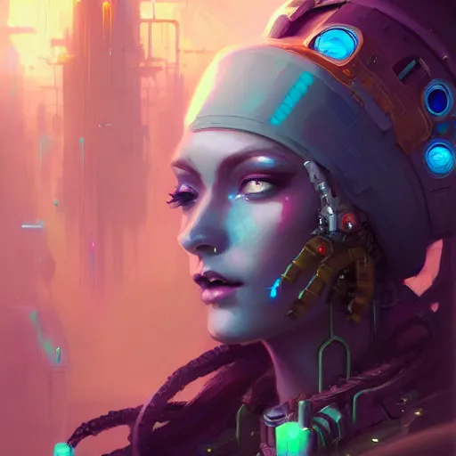 Image similar to a portrait of a beautiful cybernetic gypsy, cyberpunk concept art by pete mohrbacher and wlop and artgerm and josan gonzales, digital art, highly detailed, intricate, sci-fi, sharp focus, Trending on Artstation HQ, deviantart, unreal engine 5, 4K UHD image