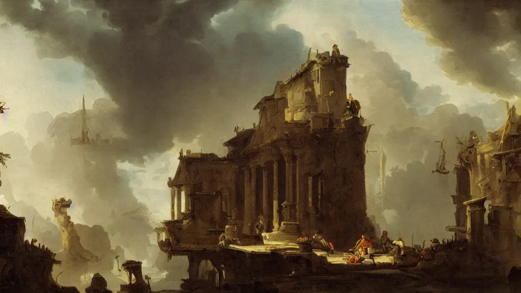 Image similar to a painting in the style of hubert robert.