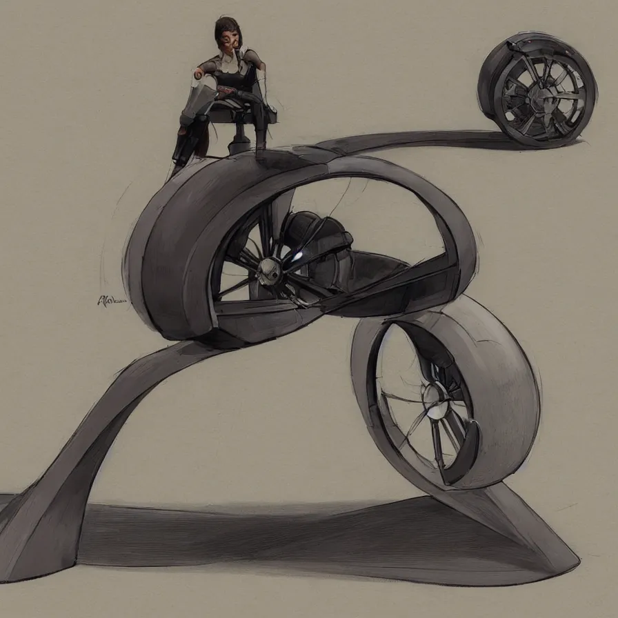 Prompt: a beautiful concept art of futuristic monowheel with rider sitting inside by ralph mcquarrie, trending on artstation.