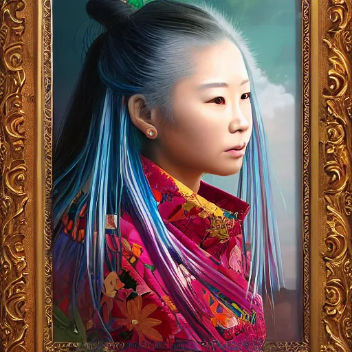 Image similar to portrait of a young okinawan woman ( 3 5 ) from okinawa, japan in 2 0 2 1, an oil painting by ross tran and thomas kincade