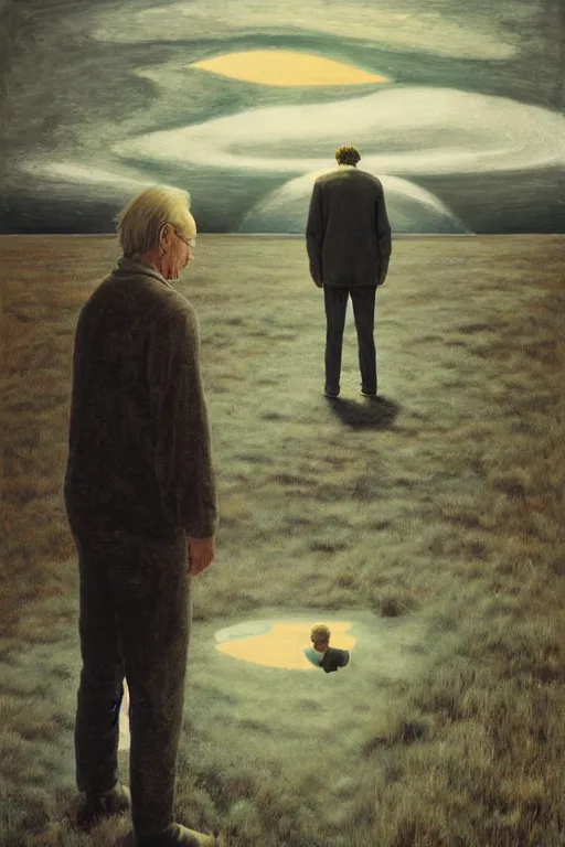 Image similar to man and man, in the void, by the mirror, station, james gillard, zdislav bexinski, high detail alex colville, otto mueller, stephen conroy, andrea kowch, andrew newell wyeth, daniel meidman jussi picho octane rendering